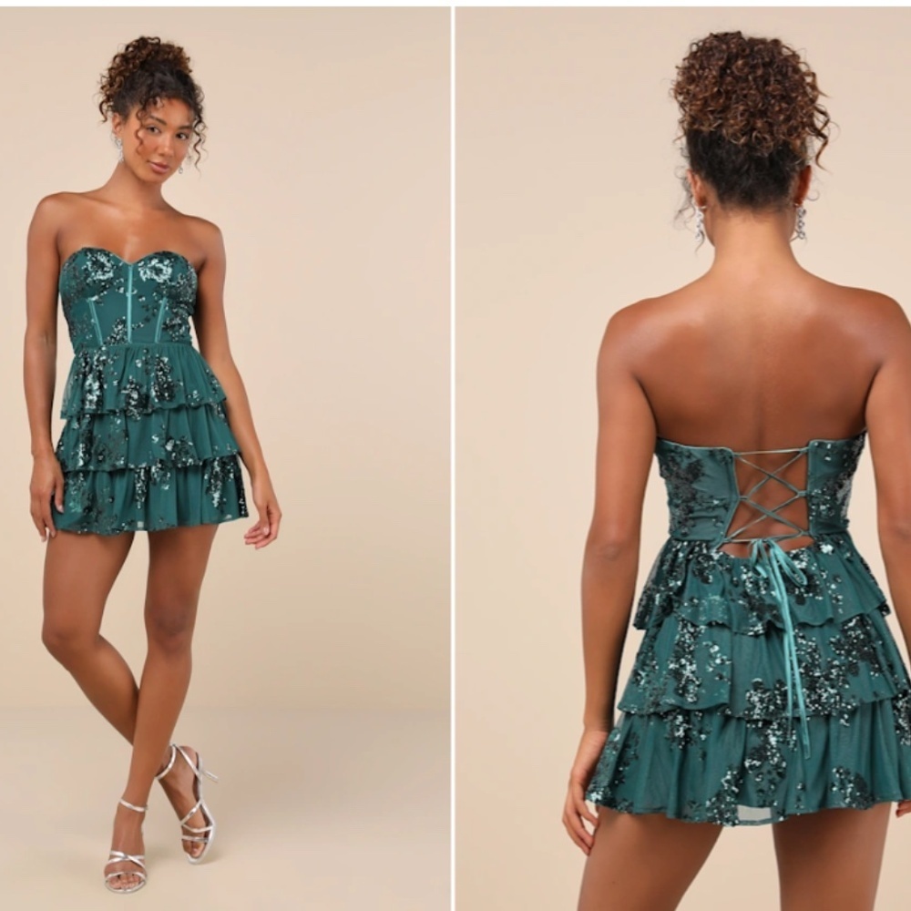 LULUS Sexy FLoral Wedding Prom Cocktail Party Flirty Sparkly Mini Dress